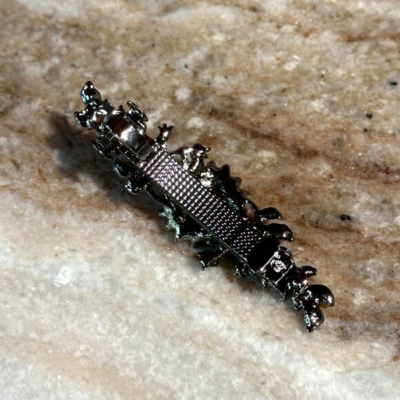 Turquoise Teal Aqua Blue Floral Crystal Rhinestone Medium Barrette/Hair Clip - Picture 2 of 5